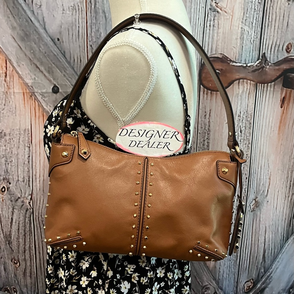 MICHAEL KORS Astor Re-Edition Leather Pouchette Bag Luggage Brown EUC! - Picture 2 of 11